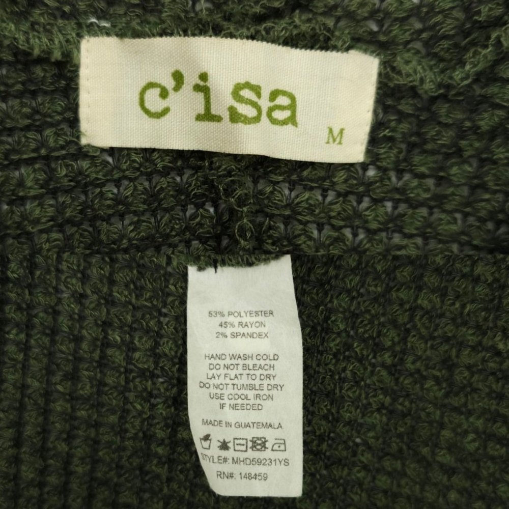 C'isa Hooded Pullover Sweater Womens Size M Green Side Slit Top Long Sleeve - Picture 7 of 15